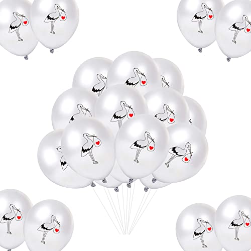 20 Stück Weißstorch Latexballons zur Geburt Baby Storch Jungen Mädchen für Hochzeit Willkommen Zuhause Baby Empfang Partei Dekoration von Fechy