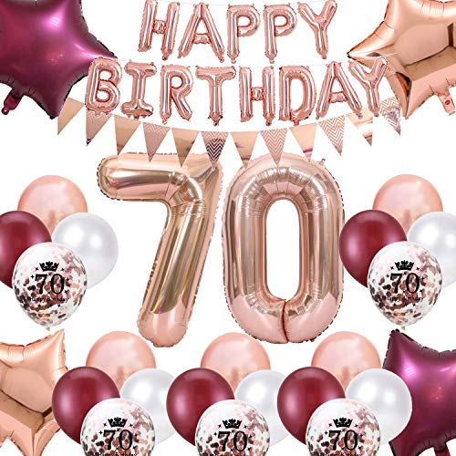 70. Geburtstag Dekorationen Weinrot Roségold für Frauen, Happy Birthday Ballon Wimpel Banner Nummer 70 Geburtstag Luftballons Wein Rot Star Folie Ballons Roségold für Mutter 70. Geburtstag 70. Geburtstag Dekorationen Weinrot Roségold für Frauen, Happy Birthday Ballon Wimpel Banner Nummer 70 Geburtstag Luftballons Wein Rot Star Folie Ballons Roségold für Mutter 70. Geburtstag von Fechy