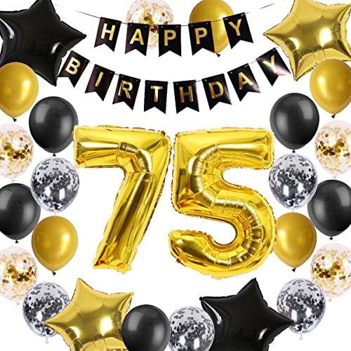 75.Geburtstag Dekorationen Schwarz Gold für Männer Frauen, Happy Birthday Banner Nummer 75 Geburtstag Ballons Stern Folienballons Konfetti Luftballons für Mama Papas 75 Jahre alt Geburtstag 75.Geburtstag Dekorationen Schwarz Gold für Männer Frauen, Happy Birthday Banner Nummer 75 Geburtstag Ballons Stern Folienballons Konfetti Luftballons für Mama Papas 75 Jahre alt Geburtstag von Fechy