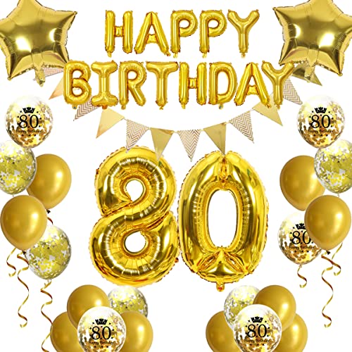 80.Geburtstag Dekoration Luftballons Gold, Ballon 80. Geburtstag Gold, Happy Birthday Folienballon 80, Geburtstagsdeko Mann 80 Jahr, Luftballon 80. Geburtstag Party Deko Mann,80 Geburtstag Deko(80.) von Fechy