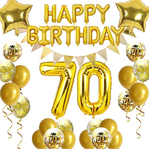 Fechy 70. Geburtstag Dekoration, Happy Birthday Ballon Wimpel Banner Gold Nummer 70 Geburtstag Ballone Stern Folienballons Konfetti Luftballons für Mann Vater 70 Jahre alt Geburtstag Dekoration Fechy 70. Geburtstag Dekoration, Happy Birthday Ballon Wimpel Banner Gold Nummer 70 Geburtstag Ballone Stern Folienballons Konfetti Luftballons für Mann Vater 70 Jahre alt Geburtstag Dekoration von Fechy
