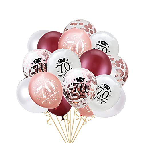 Fechy 70. Geburtstag Luftballons, Weinrot Roségold 70. Geburtstag Latex Konfetti Ballon Bänder für Frauen Mutter Happy 70 Jahre alt Geburtstagsfeier Dekorationen(Roségold) von Fechy