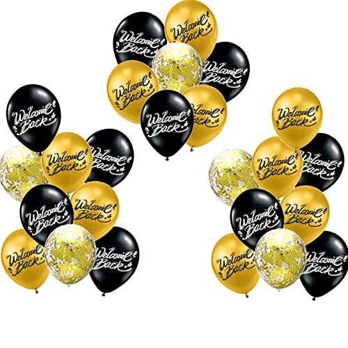 Willkommen zurück Ballons Schwarz und Gold Konfetti Welcome Back Party Ballons für den Schulanfang, Wiedervereinigung Armee-Thema Einsatz Rückkehr Home Family Party Dekoration 26Packs von FACHY