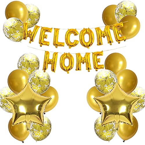 FACHY Herzlich Willkommen Zuhause Deko, Willkommen Zuhause Banner Ballon mit Stern Konfetti Luftballons für Willkommen Zuhause Baby Deko Familie Party Dekoration(24 Stück) von FACHY