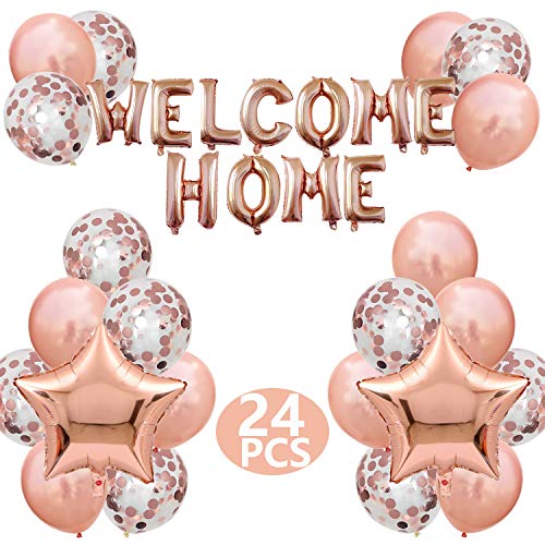 FACHY Willkommen Zuhause Banner Welcome Home Ballon mit Stern Pailletten Luftballons für Herzlich Willkommen Zuhause Baby Familie Partei Dekoration(24 Stück) (Champagner) von FACHY