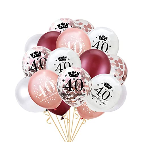 FECHY 40. Geburtstag Luftballons, 30 Stück Roségold Rosenrot 40. Geburtstag Latex Konfetti Ballon Bänder für Frauen Happy 40. Geburtstag Party Dekorationen 12 Zoll (Roségold) von Fechy