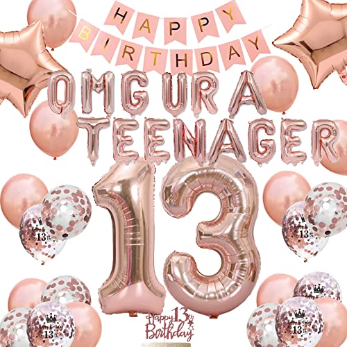 Fechy Offizielle Teenager-Dekorationen zum 13. Geburtstag für Mädchen, Roségold, OMG UR A Teenager-Luftballons, Geburtstagsbanner, Nummer 13, Geburtstags-Folienballons, Konfetti-Ballons, 13. Geburtsta Fechy Offizielle Teenager-Dekorationen zum 13. Geburtstag für Mädchen, Roségold, OMG UR A Teenager-Luftballons, Geburtstagsbanner, Nummer 13, Geburtstags-Folienballons, Konfetti-Ballons, 13. Geburtsta von FACHY