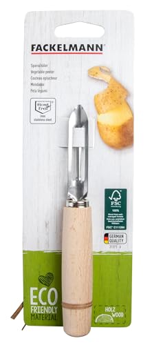 Fackelmann Gemüseschäler 15 cm – Klinge mit Zahnschliff aus Edelstahl – FAIR – manueller Schäler aus Holz für die Küche, FSC-zertifiziert (31371) von FACKELMANN