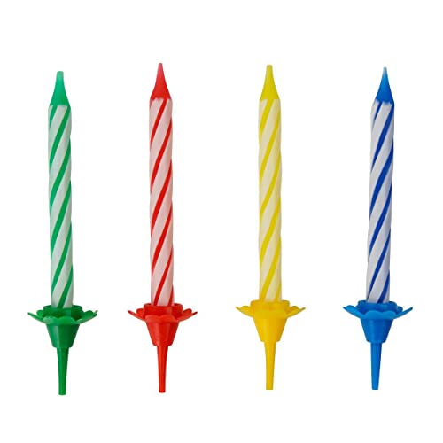 Fackelmann Kerzen + Kerzenhalter, Geburtstagskerzen für den Kindergeburtstag, Kuchenkerzen (Farbe: Mehrfarbig), Menge: 24 Kerzen, 12 Kerzenhalter von FACKELMANN
