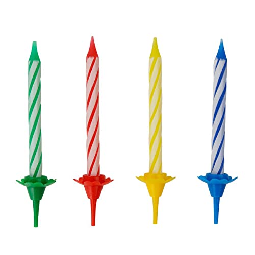 Fackelmann Kerzen + Kerzenhalter, Geburtstagskerzen für den Kindergeburtstag, Kuchenkerzen (Farbe: Mehrfarbig), Menge: 24 Kerzen, 12 Kerzenhalter von Zenker