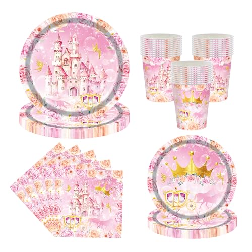 Prinzessin Party Dekorationen, Prinzessin Party Geschirr, serviert 20, Rosa Pappteller, Servietten, Becher für Schloss Geburtstag Supplies Prinzessin Party Dekorationen, Prinzessin Party Geschirr, serviert 20, Rosa Pappteller, Servietten, Becher für Schloss Geburtstag Supplies von FACLJSSX
