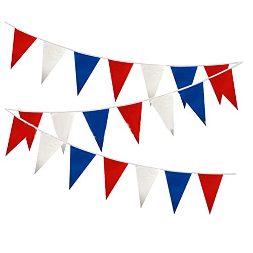 18 m Stoff-Wimpelkette, Rot, Blau und Weiß, dreieckige Flaggen, Wimpelbanner für besondere Anlässe, Feiern, Nationaltag, Geburtstag, Hochzeitsfeier, Party-Dekoration von FACULX