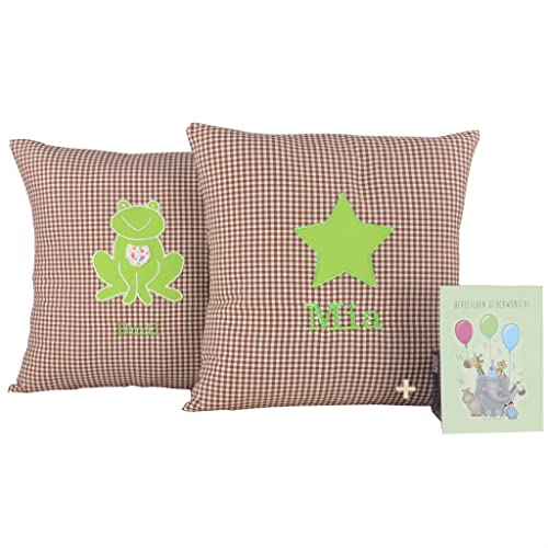 FADENZAUBER Babykissen personalisierbar mit Namen 40x40 cm für Jungen & Mädchen von FADENZAUBER Design for Kids