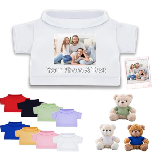 FAHOXUMR Personalisierte Teddybär-Kleidung mit Namens Foto, Individuelle Stofftier-Kleidung Passend für 20-40 cm Stoffbär-Kleidung, Personalisierte Puppen-Kleidung zum Selbermachen Plüschpuppen-Shirt von FAHOXUMR