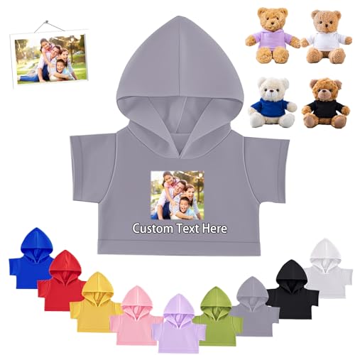 FAHOXUMR Personalisierte Teddybär-Kleidung mit Namens Foto, Individuelle Stofftier-Kleidung für 20-40 cm Stoffbär-Kleidung, Personalisierte Puppen-Kleidung für Ihr Eigenes Plüschpuppen-Shirt von FAHOXUMR
