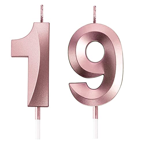 19th Geburtstagskerzen, FAINCA Zahlen Kerzen, 5 CM Roségold Geburtstagskerze, für Geburtstagskerzen für Torte Jubiläum, Meilensteinzeitalter von FAINCA