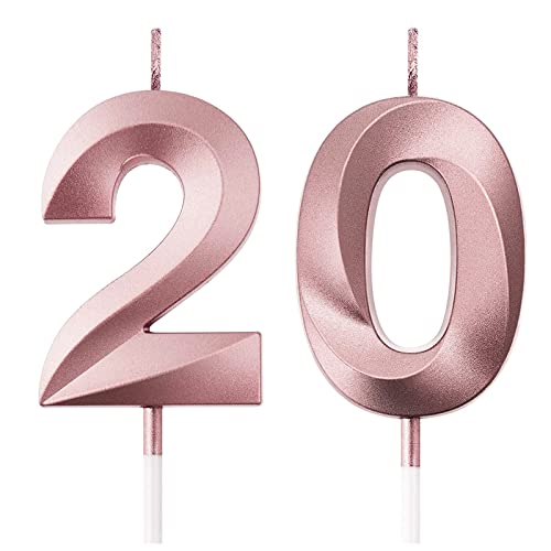 20th Geburtstagskerzen, FAINCA Zahlen Kerzen, 5 CM Roségold Geburtstagskerze, für Geburtstagskerzen für Torte Jubiläum, Meilensteinzeitalter von FAINCA