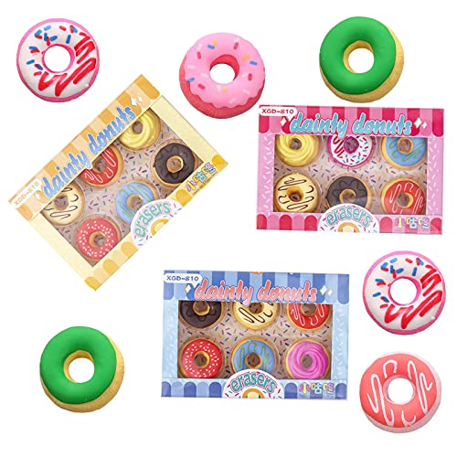 FAINCA 18 Pcs Radiergummi Kinder, PVC Free Sicherer Eraser, Schön Donut Radierer, Süssigkeiten Farben Radiergummis, Kawaii Radiergummi für Kinder Studenten Schule Bürobedarf Schreibwaren von FAINCA