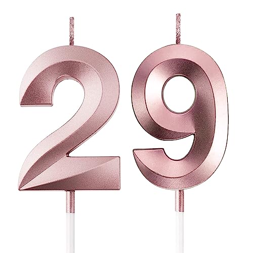 FAINCA 29 Geburtstagskerzen, 3D Kerzen Geburtstag, 5CM Roségold Geburtstagskerzen Zahlen, Helle Geburtstagskerze, Tortendeko Geburtstag, Birthday Candles für Geburtstagsdeko (Nummer 29) von FAINCA
