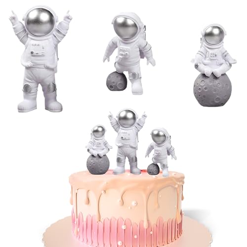 FAINCA 3 Stück Astronaut, Astronauten Geburtstagsdekoration, Planeten Deko, Weltraum Kindergeburtstag Dekorative Astronautenverzierungen, für Tortendeko Kindergeburtstag (Silber) von FAINCA
