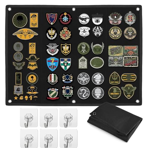 FAINCA Patches Klett Wand, 60x45cm Patchwand Klett, Klettwand Faltbar Organizer Display Tafel mit öSen, mit 6 Selbstklebenden Haken, Patch Wand Kletts, für Abzeichen, AufnäHer (Schwarz) von FAINCA