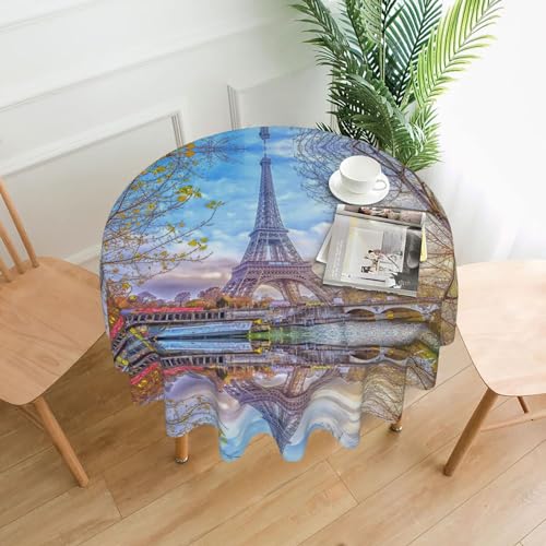 FAIRAH Eiffelturm bedruckte runde waschbare Tischdecke, perfekt zum Schutz und Dekorieren Ihres Esstisches von FAIRAH