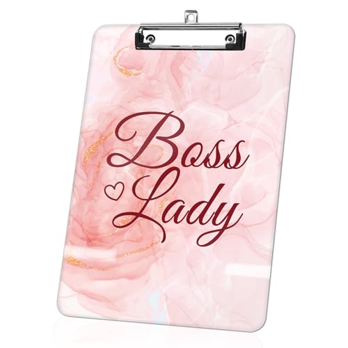FAJUXIS Boss Lady Pink Klemmbrett Chefs Day Geschenke für Frauen Boss Day Geschenke Acryl Klemmbretter für weibliche Führungskräfte Geburtstagsgeschenk Klemmbrett Abschiedsgeschenk für Weihnachten vom von FAJUXIS