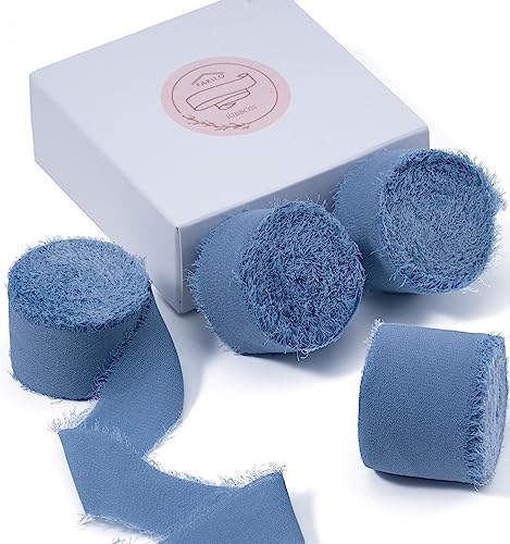 FAKILO Chiffonband Dunkelblau 18,3 Meters, 25mm Schmal mit fransen Chiffon Band Seidenband für Hochzeit, Hochzeitsstrauß und Geburtstag Geschenk, Tischdekoration FAKILO Chiffonband Dunkelblau 18,3 Meters, 25mm Schmal mit fransen Chiffon Band Seidenband für Hochzeit, Hochzeitsstrauß und Geburtstag Geschenk, Tischdekoration von FAKILO