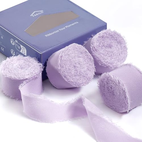 FAKILO Chiffonband mit ausgefranstem Rand, violettes Seiden-Chiffonband, 4 Rollen, 2,5 cm x 4,5 m, für Hochzeitseinladungen, Brautsträuße, Geschenkverpackungen, Bastelarbeiten FAKILO Chiffonband mit ausgefranstem Rand, violettes Seiden-Chiffonband, 4 Rollen, 2,5 cm x 4,5 m, für Hochzeitseinladungen, Brautsträuße, Geschenkverpackungen, Bastelarbeiten von FAKILO