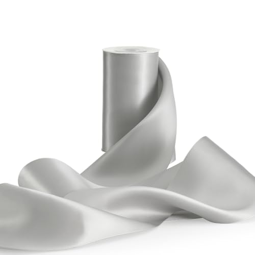 FAKILO Geschenkband 10 cm Breites Satinband Band Große Schleifenband für Hochzeit, Geschenkverpackung, Weihnachten, Stuhl-Schärpen, Scherpe, Grand Öffnung (Silber, 10 cm x 9,1 m) von FAKILO