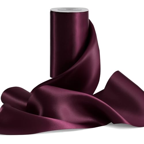 FAKILO Geschenkband 10 cm Breites Satinband Band Große Schleifenband für Hochzeit, Geschenkverpackung, Weihnachten, Stuhl-Schärpen, Scherpe, Grand Öffnung (Weinrot, 10 cm x 9,1 m) von FAKILO