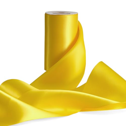 FAKILO Geschenkband 10 cm Breites Satinband Band Große Schleifenband für Hochzeit, Geschenkverpackung, Weihnachten, Stuhl-Schärpen, Scherpe, Grand Öffnung (Zitronengelb, 10 cm x 9,1 m) von FAKILO
