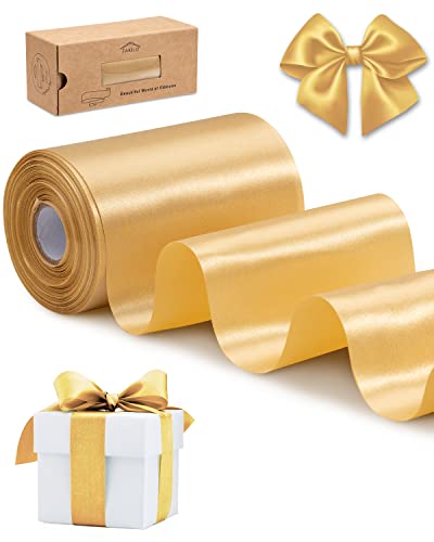 FAKILO Geschenkband 10cm Breit Satinband Gold Band für Grand Öffnung, Eröffnungszeremonie, Schleifenband Ringelband für Weihnachten Neujahr Geschenk Hochzeit Valentinstag Deko von FAKILO