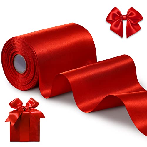 FAKILO Geschenkband 10cm Breit Satinband Rotes Band für Grand Öffnung, Eröffnungszeremonie, Schleifenband Ringelband für Weihnachten Neujahr Geschenk Hochzeit Valentinstag Deko von FAKILO