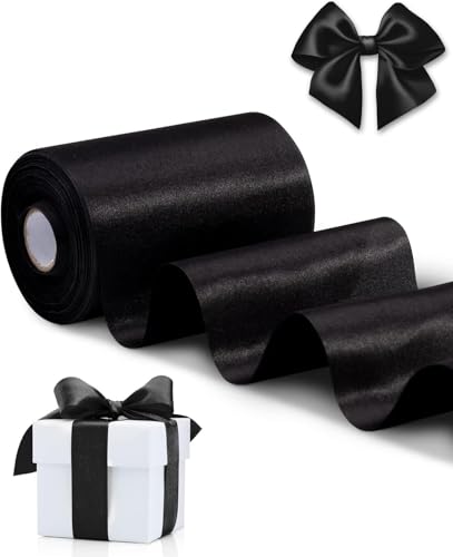 FAKILO Geschenkband 10cm Breit Satinband Schwarz Band für Grand Öffnung, Eröffnungszeremonie, Schleifenband Ringelband für Weihnachten Hochzeit Valentinstag Geburtstag Deko von FAKILO