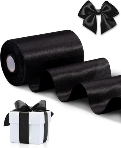 FAKILO Geschenkband 10cm Breit Satinband Schwarz Band für Grand Öffnung, Eröffnungszeremonie, Schleifenband Ringelband für Weihnachten Hochzeit Valentinstag Geburtstag Deko von FAKILO