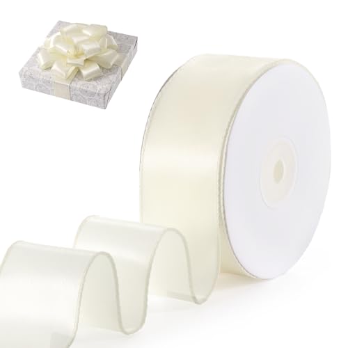FAKILO Geschenkband Satinband mit Draht 38 mm x 18 m Schleifenband Champagner Drahtband dient als Geschenkband, Christbaumband, Schmuckband für Kränze, Bastelband und Hochzeitsband von FAKILO