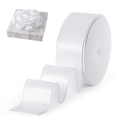 FAKILO Geschenkband Satinband mit Draht 38 mm x 18 m Schleifenband Weiß Drahtband dient als Geschenkband, Christbaumband, Schmuckband für Kränze, Bastelband und Hochzeitsband FAKILO Geschenkband Satinband mit Draht 38 mm x 18 m Schleifenband Weiß Drahtband dient als Geschenkband, Christbaumband, Schmuckband für Kränze, Bastelband und Hochzeitsband von FAKILO