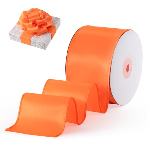 FAKILO Geschenkband Satinband mit Draht 63 mm x 18 m Schleifenband Orange Drahtband dient als Geschenkband, Christbaumband, Schmuckband für Kränze, Bastelband und Hochzeitsband FAKILO Geschenkband Satinband mit Draht 63 mm x 18 m Schleifenband Orange Drahtband dient als Geschenkband, Christbaumband, Schmuckband für Kränze, Bastelband und Hochzeitsband von FAKILO