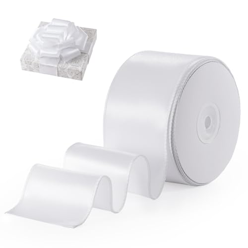 FAKILO Geschenkband Satinband mit Draht 63 mm x 18 m Schleifenband Weiß Drahtband dient als Geschenkband, Christbaumband, Schmuckband für Kränze, Bastelband und Hochzeitsband FAKILO Geschenkband Satinband mit Draht 63 mm x 18 m Schleifenband Weiß Drahtband dient als Geschenkband, Christbaumband, Schmuckband für Kränze, Bastelband und Hochzeitsband von FAKILO