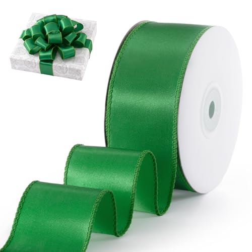 FAKILO Grünes Satinband mit Draht, 3,8 cm, grünes Weihnachtsband für Geschenkverpackungen, Weihnachtsbaumschmuck, Schleifen, Kranz, Basteln, Urlaubsdekoration und Heimdekoration, 20 Meter FAKILO Grünes Satinband mit Draht, 3,8 cm, grünes Weihnachtsband für Geschenkverpackungen, Weihnachtsbaumschmuck, Schleifen, Kranz, Basteln, Urlaubsdekoration und Heimdekoration, 20 Meter von FAKILO