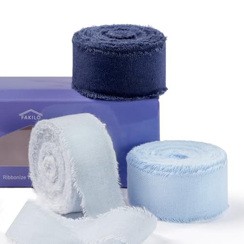 FAKILO Natürliches rustikales Baumwollband mit ausgefranstem Rand, 100% Baumwollband, 2,5 cm x 16 m, für Vintage-Hochzeitssträuße, Einladungen, Babypartys, Geschenkverpackungen, Bastelarbeiten von FAKILO