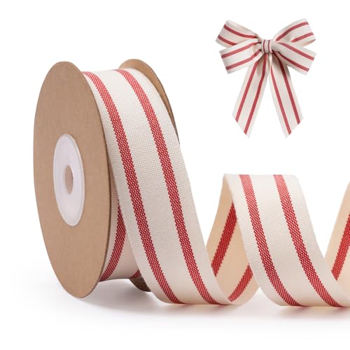 FAKILO Niedliches Streifenband für Geschenkkuchen, Geschenkverpackungen, Basteln, DIY, lustiges Band mit roten Streifen, 2,5 cm x 9,1 m FAKILO Niedliches Streifenband für Geschenkkuchen, Geschenkverpackungen, Basteln, DIY, lustiges Band mit roten Streifen, 2,5 cm x 9,1 m von FAKILO