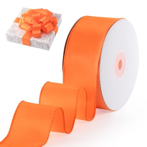 FAKILO Orangefarbenes Satinband mit Draht, 3,8 cm, durchgehendes 20 Meter, orangefarbenes Band für Geschenkverpackungen, Weihnachtsbaumdekoration, große Schleifen, Kranz, Basteln, Urlaubsdekoration FAKILO Orangefarbenes Satinband mit Draht, 3,8 cm, durchgehendes 20 Meter, orangefarbenes Band für Geschenkverpackungen, Weihnachtsbaumdekoration, große Schleifen, Kranz, Basteln, Urlaubsdekoration von FAKILO