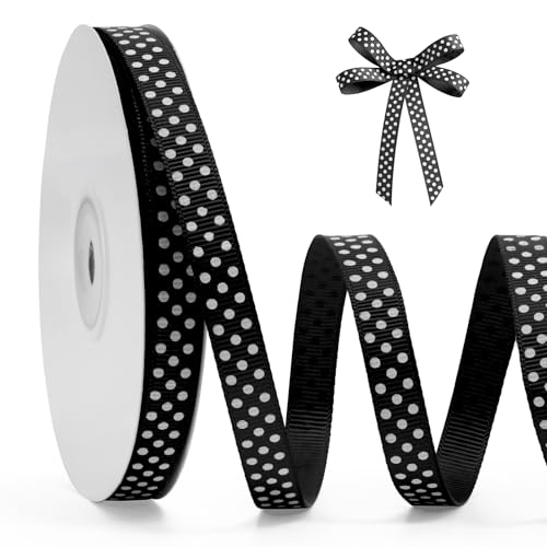FAKILO Punktband 10mm x 22m Punkt Schleifenband Schwarz-Weiß Punkte Band Geschenkband Dekoband Grosgrainband Polka Dot Band für Weihnachten Hochzeit Taufe Ostern Halloween FAKILO Punktband 10mm x 22m Punkt Schleifenband Schwarz-Weiß Punkte Band Geschenkband Dekoband Grosgrainband Polka Dot Band für Weihnachten Hochzeit Taufe Ostern Halloween von FAKILO