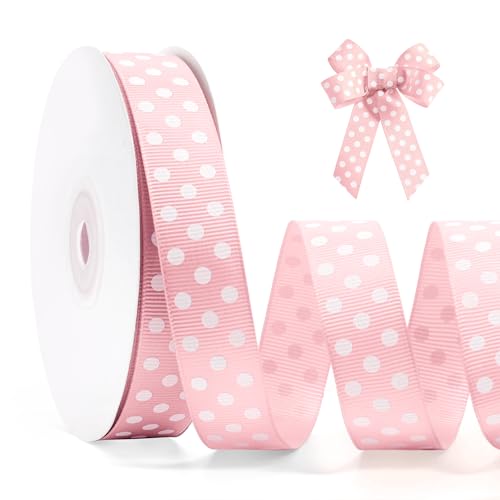 FAKILO Punktband 20mm x 22m Punkt Schleifenband Rosa-Weiß Punkte Band Geschenkband Dekoband Grosgrainband Polka Dot Band für Weihnachten Hochzeit Taufe Ostern Halloween FAKILO Punktband 20mm x 22m Punkt Schleifenband Rosa-Weiß Punkte Band Geschenkband Dekoband Grosgrainband Polka Dot Band für Weihnachten Hochzeit Taufe Ostern Halloween von FAKILO