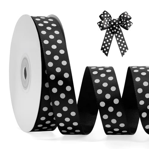 FAKILO Punktband 20mm x 22m Punkt Schleifenband Schwarz-Weiß Punkte Band Geschenkband Dekoband Grosgrainband Polka Dot Band für Weihnachten Hochzeit Taufe Ostern Halloween FAKILO Punktband 20mm x 22m Punkt Schleifenband Schwarz-Weiß Punkte Band Geschenkband Dekoband Grosgrainband Polka Dot Band für Weihnachten Hochzeit Taufe Ostern Halloween von FAKILO