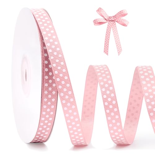 FAKILO Ripsband mit Punkten 10mm x 22m Schleifenband Rosa-Weiß Punkteband Geschenkband Dekoband Grosgrainband Weihnachtsband für Weihnachten Hochzeit Taufe Ostern Halloween von FAKILO
