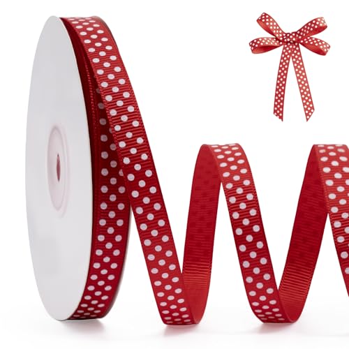 FAKILO Ripsband mit Punkten 10mm x 22m Schleifenband Rot-Weiß Punkteband Geschenkband Dekoband Grosgrainband Weihnachtsband für Weihnachten Hochzeit Taufe Ostern Halloween von FAKILO