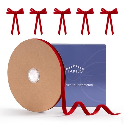 FAKILO Rotes Samtband, 1 cm x 22 Meter rotes Samt perfekt für Kranz, Geschenkverpackungen, Schleifen, Blumenstrauß FAKILO Rotes Samtband, 1 cm x 22 Meter rotes Samt perfekt für Kranz, Geschenkverpackungen, Schleifen, Blumenstrauß von FAKILO